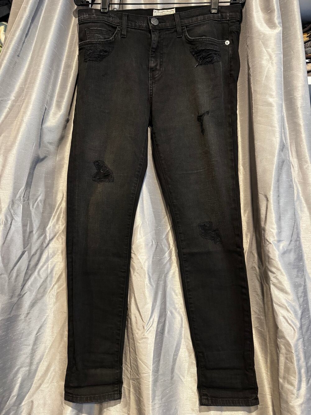 Current Elliott The Ankle Skinny Overdyle Black Destroy Jeans 30